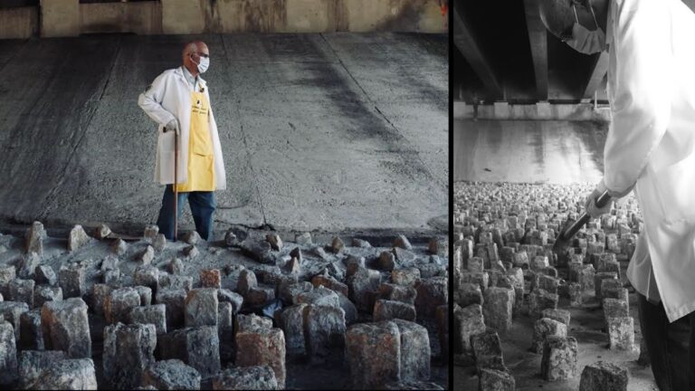 Padre usa marreta para retirar pedras colocadas sob viaduto para evitar moradores de rua