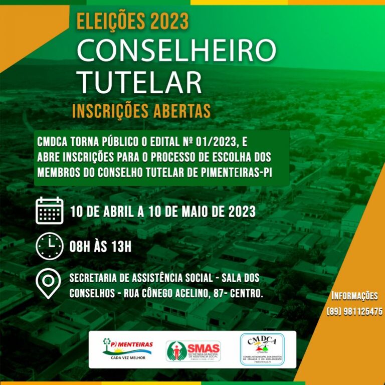 PIMENTEIRAS: Inscrições para escolha de novos Conselheiros Tutelares abrem no dia 10 de abril; confira o edital.