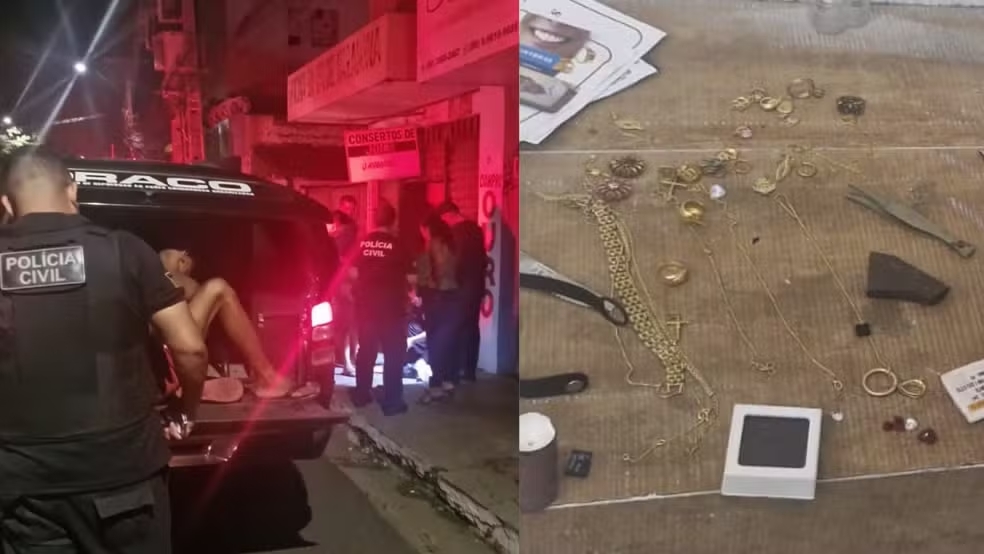 Jovem é surpreendido por PMs durante ronda e acaba preso por furto em joalheria no Centro de Teresina — Foto: Divulgação/SSP-PI