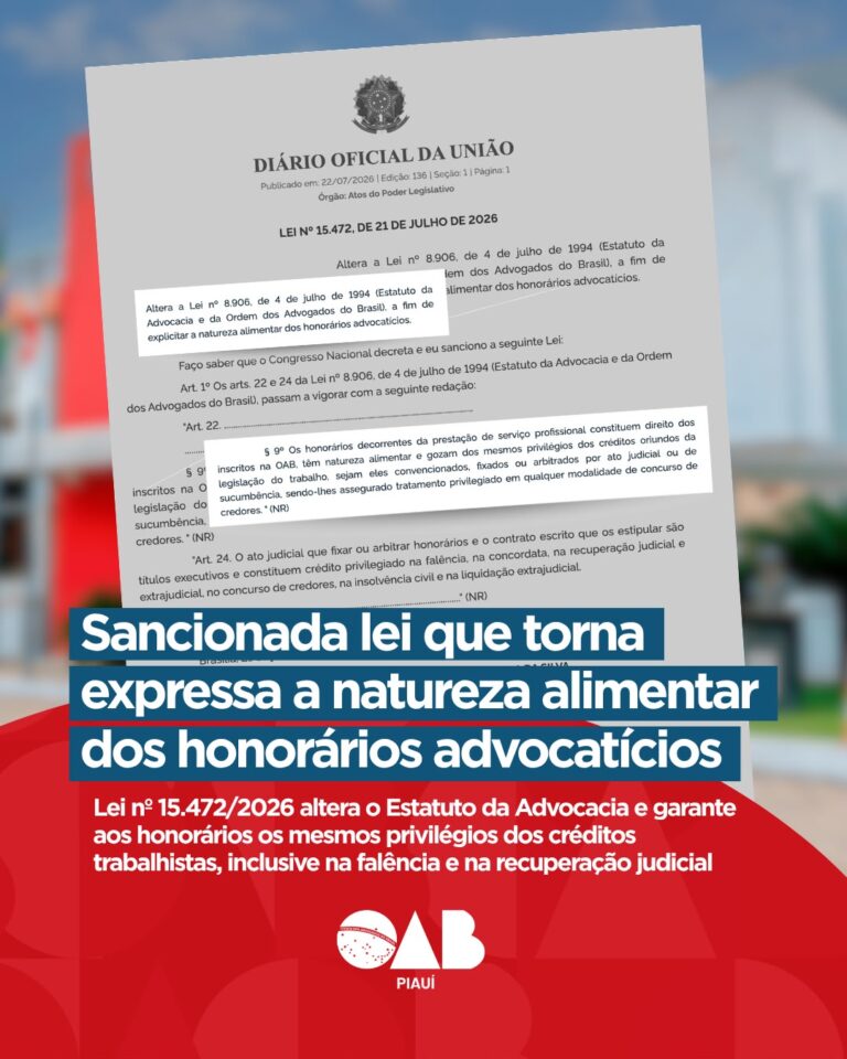 Sancionada lei que torna expressa a natureza alimentar dos honorários advocatícios